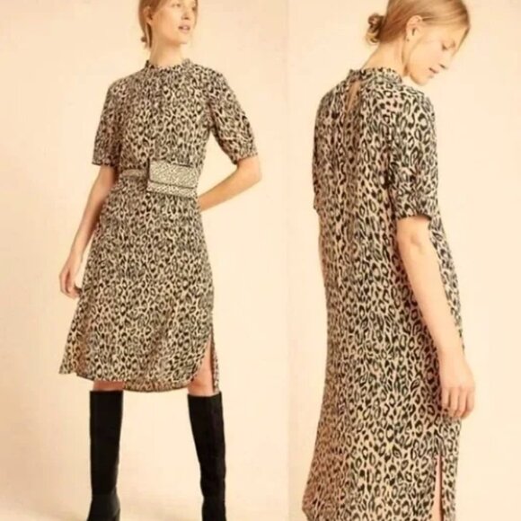 Anthropologie, worn once, McKenzie Leopard Midi Dress, Size Large - Picture 2 of 7